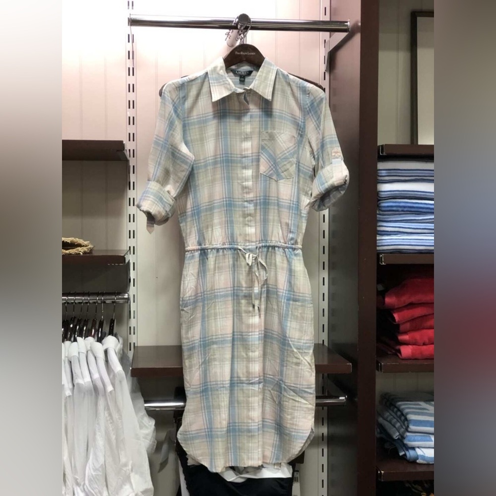 Lauren Ralph Lauren Plaid Long Rolled Tab Sleeve Shirt Dress Women’s 6